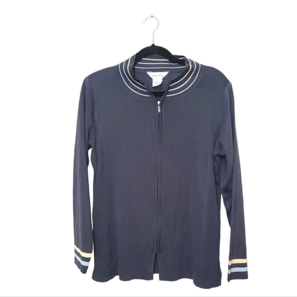 Exclusively Misook Grey Striped Zip Up Jacket